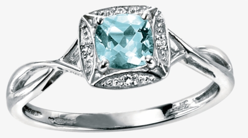 9ct White Gold Ring With Aquamarine And Diamond - Aquamarine Engagement Ring Uk, HD Png Download, Transparent PNG