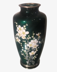 Vintage Japanese Green Cloisonné Vase W Flowers & Bird - Vase, HD Png Download, Transparent PNG