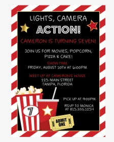 Lights Camera Action Birthday Party Invitation Card - Movie Birthday Party Invitations, HD Png Download, Transparent PNG