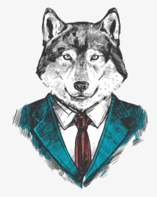 Fox Hand Drawn Sketch With A Suit - Business Wolf, HD Png Download, Transparent PNG