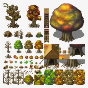 Autumn, Fall, Trees, Tree House, Pumpkins, Nature, - Rpg Maker Mv Autumn Tilesets, HD Png Download, Transparent PNG