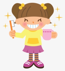 Cartoon Of A Happy Girl Holding A Toothbrush And Cup - Boy Healthy Teeth Clipart, HD Png Download, Transparent PNG