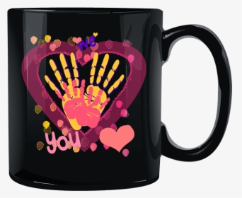 We Heart You Handprints Black Mug - Heart Handprint On Mug, HD Png Download, Transparent PNG
