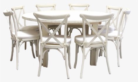 Vintage White Round Farm Table With 8 Cross-back Chairs - Chair, HD Png Download, Transparent PNG