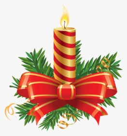 Striped Christmas Candle With Big Bow Png Image - Christmas Candle Transparent Clipart, Png Download, Transparent PNG