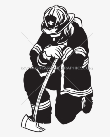 Firefighter Drawing Black And White Clip Art - Firefighter Kneeling, HD Png Download, Transparent PNG