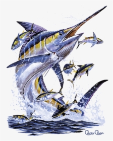 Blue Marlin & Tunas Jumping - Blue Marlin Drawing, HD Png Download, Transparent PNG