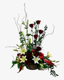 Sympathy Arrangement Of Deep Red Roses, White Lilies, - Bouquet, HD Png Download, Transparent PNG