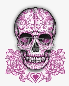 Pink Skull Png - Sugar Skull With Roses Png, Transparent Png, Transparent PNG