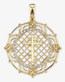 14k Gold Round Orthodox Cross Pendant With Diamonds - Locket, HD Png Download, Transparent PNG