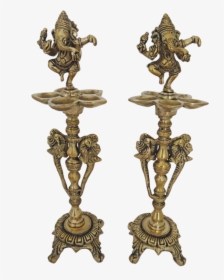 Brass Ganesha Pair Kuthuvilaku With 5 Face Jyot Showpiece, - Antique, HD Png Download, Transparent PNG