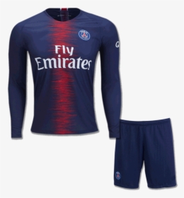 Psg Long Sleeves Football Jersey And Shorts Home 18 - Long-sleeved T-shirt, HD Png Download, Transparent PNG