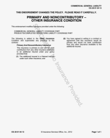 Primary And Noncontributory Endorsement Example, HD Png Download, Transparent PNG