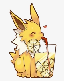 #pokemon #yellow #food #lemons #drink #happy #love - Cute Pikachu With Coffee, HD Png Download, Transparent PNG