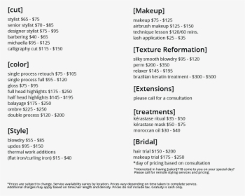 Hair Salon Makeup Services Menu Salon Brooklyn New - Hair Salon List Of Jobs, HD Png Download, Transparent PNG