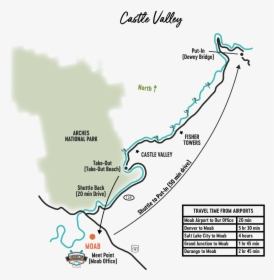 River Rafting Map Of Castle Valley On Colorado River - Map, HD Png Download, Transparent PNG