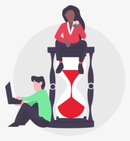 Woman And Man Sitting On Hourglass Illustration Designed - Sitting, HD Png Download, Transparent PNG
