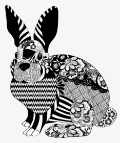 Floral Rabbit Silhouette Clip Arts - Easter Postcard Black And White, HD Png Download, Transparent PNG