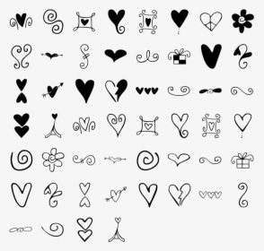 Hearts And Swirls Dingbat Specimen Simple Doodles Drawings, - Simple Doodle Swirls, HD Png Download, Transparent PNG