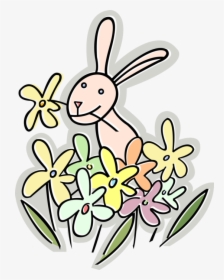 Transparent Bunny Vector Png - Rabbit Eating Flowers Clipart, Png Download, Transparent PNG
