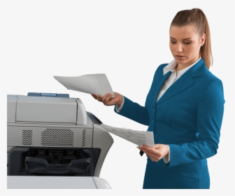 Business Woman Blue Coat Next To Office Printer - Output Device, HD Png Download, Transparent PNG