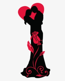 Transparent Loving Couple Silhouettes With Red Heart - Loving Couple Silhouette, HD Png Download, Transparent PNG