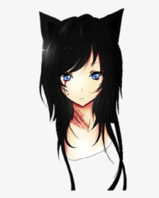 #girl #neko #cat #anime #sad #blood #bloody #black - Anime Girl With Cat Ears, HD Png Download, Transparent PNG