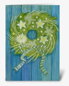 Holiday Wreath On Blue Wall Greeting Card - Motif, HD Png Download, Transparent PNG