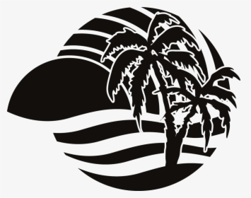 Party Beach Silhouette Labels Png - Beach Silhouette Black And White, Transparent Png, Transparent PNG
