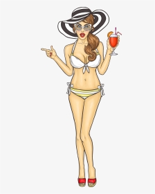 Beach Girl Holding A Cocktail Png Image Free Download - Cartoon Sexy Girl Png, Transparent Png, Transparent PNG