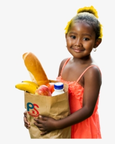 Little Girl Holding Groceries - Kid Holding Bag Of Food, HD Png Download, Transparent PNG
