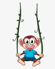 #mq #swing #monkey #vines #cartoon - Clipart Monkey Swinging On Vines, HD Png Download, Transparent PNG
