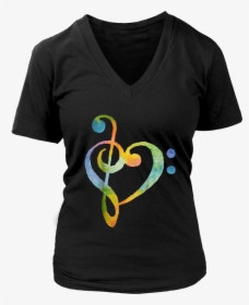 Watercolor Rainbow Heart Bass Clef T-shirt - T-shirt, HD Png Download, Transparent PNG