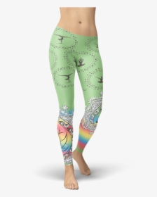 Yoga Poses Leggings Green With Rainbow Pattern Gym - Leggings, HD Png Download, Transparent PNG