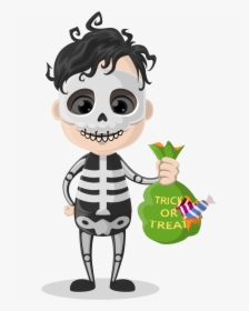 Halloween Vector - Cartoon Halloween Skeleton And Candy, HD Png Download, Transparent PNG