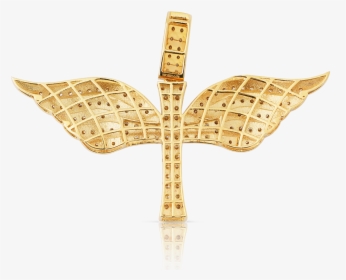 10k Yellow Gold Cross With Wings Diamond Pendant - Cross, HD Png Download, Transparent PNG