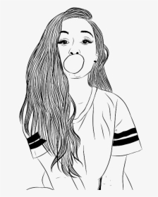Girl Blowing Bubble Gum Drawing, HD Png Download, Transparent PNG