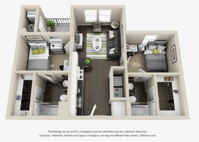 A 3d Model Of The Avery Cypress A Unit - Floor Plan, HD Png Download, Transparent PNG