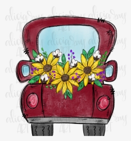 Red Sunflower Truck Sublimation Png Digital Download - Fall Clipart Sunflowers Truck, Transparent Png, Transparent PNG