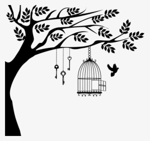 Vinilo Decorativo Jaula En Árbol - Easy Bird Cage Drawing, HD Png Download, Transparent PNG