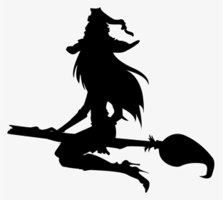 #witch #broom #black #silhouette - Happy Halloween Witch, HD Png Download, Transparent PNG