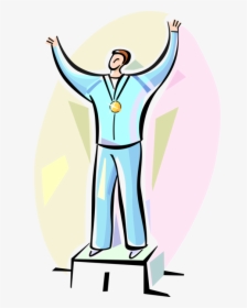 Vector Illustration Of Medalist Winner On Podium With - Illustration, HD Png Download, Transparent PNG