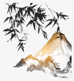 Drawing Japanese Mountains - Japanese Ink Wash Painting, HD Png Download, Transparent PNG