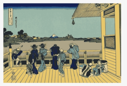 Vector Illustration Of Men And Women Looking At Mount - Hokusai Terrazza Di Sazai, HD Png Download, Transparent PNG