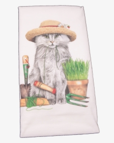 Gray Garden Cat With Hat Printed Flour Sack Dish Towel - Towel, HD Png Download, Transparent PNG