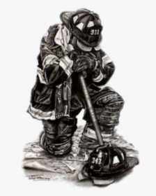 #firefighter #kneel - 9 11 Firefighter Drawing, HD Png Download, Transparent PNG