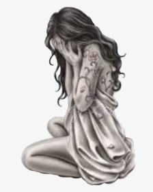#woman #crying #kneeling #freetoedit - Dibujos De Mujeres Llorando, HD Png Download, Transparent PNG