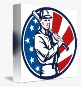 Baseball Player Holding Bat American Flag By Aloysius - Major League Baseball Logo, HD Png Download, Transparent PNG