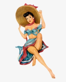 Retro Pin-up Girl In Beach Clothing - Pin Up Girl Png, Transparent Png, Transparent PNG