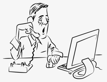 Man While Using Computer - Man Talking On The Phone Clipart, HD Png Download, Transparent PNG
